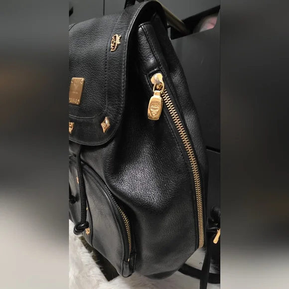 MCM Vintage Black Leather Backpack Bag